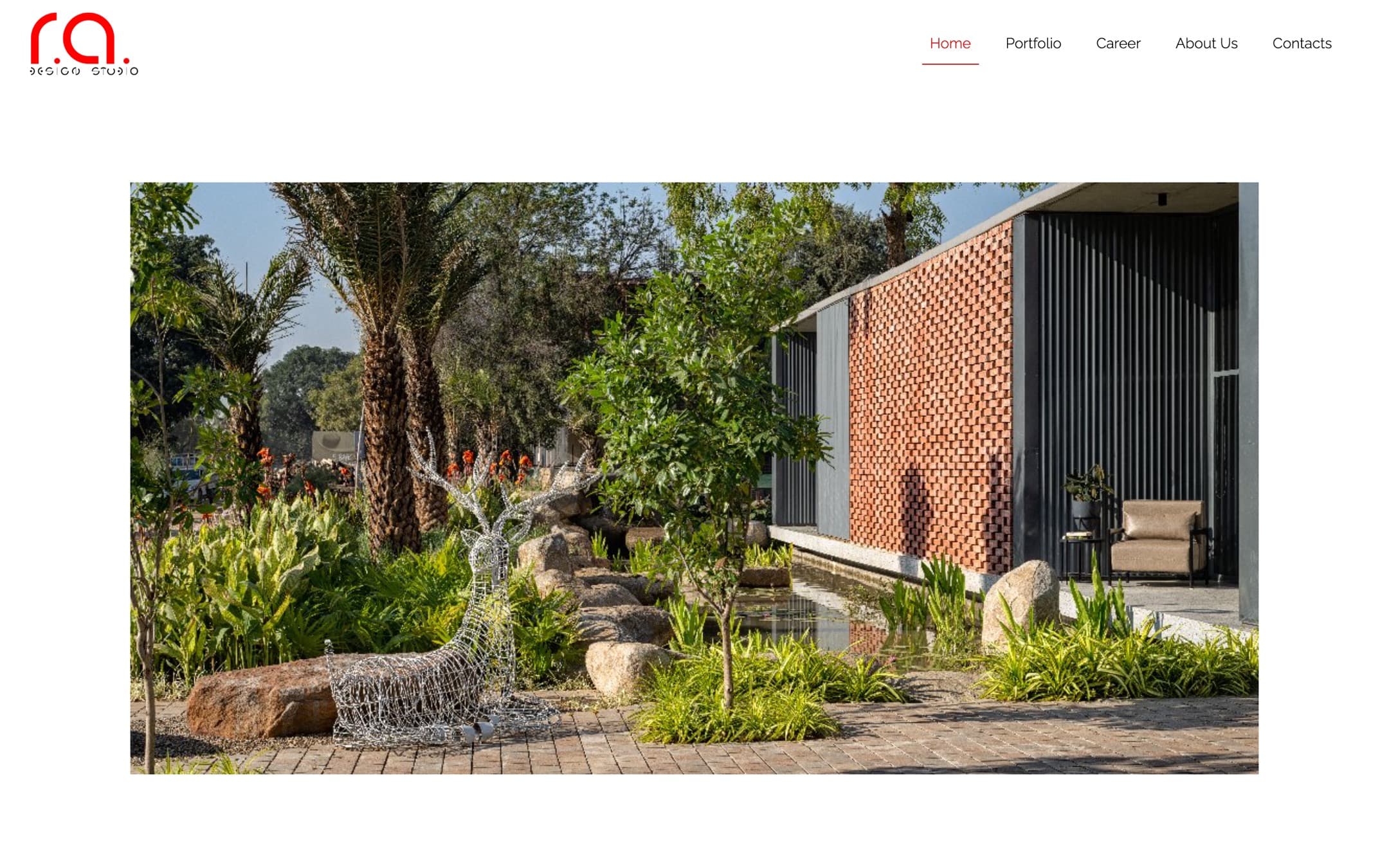 RA Design home page — full-bleed landscape photograph in the lazy-loaded hero carousel, with the studio wordmark and primary navigation